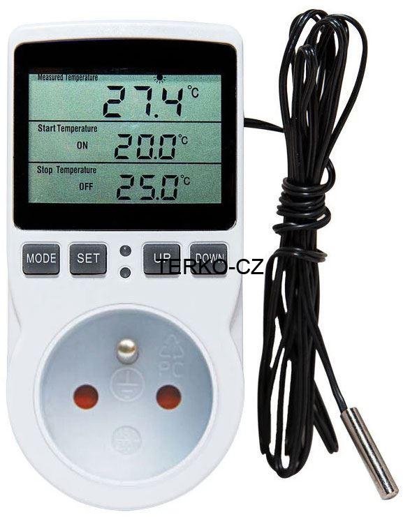 Elektronický zásuvkový termostat KT3100 16A / 3680W - regulátor teploty s časovým spínačem a externím čidlem 1,8m (-40 až +120°C)