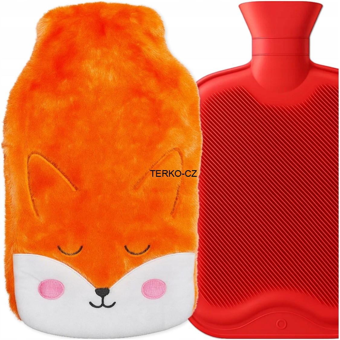 Gumový termofor - ohřívač v plyšovém obalu liška 1,8 l.