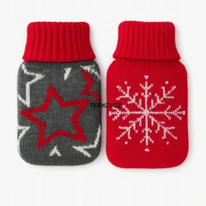 Malý zahřívací polštářek v pleteném obalu 6x9cm červený s vločkou 100g