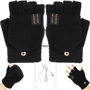 Dámské vyhřívané rukavice na USB, černé  s návlekem na prsty, vel.UNI