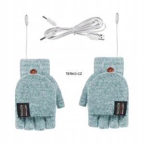 Dámské vyhřívané rukavice na USB, světlá tyrkysová s návlekem na prsty, vel.UNI
