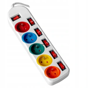 Barevný prodlužovací kabel 2m  5 zásuvek s vypínači