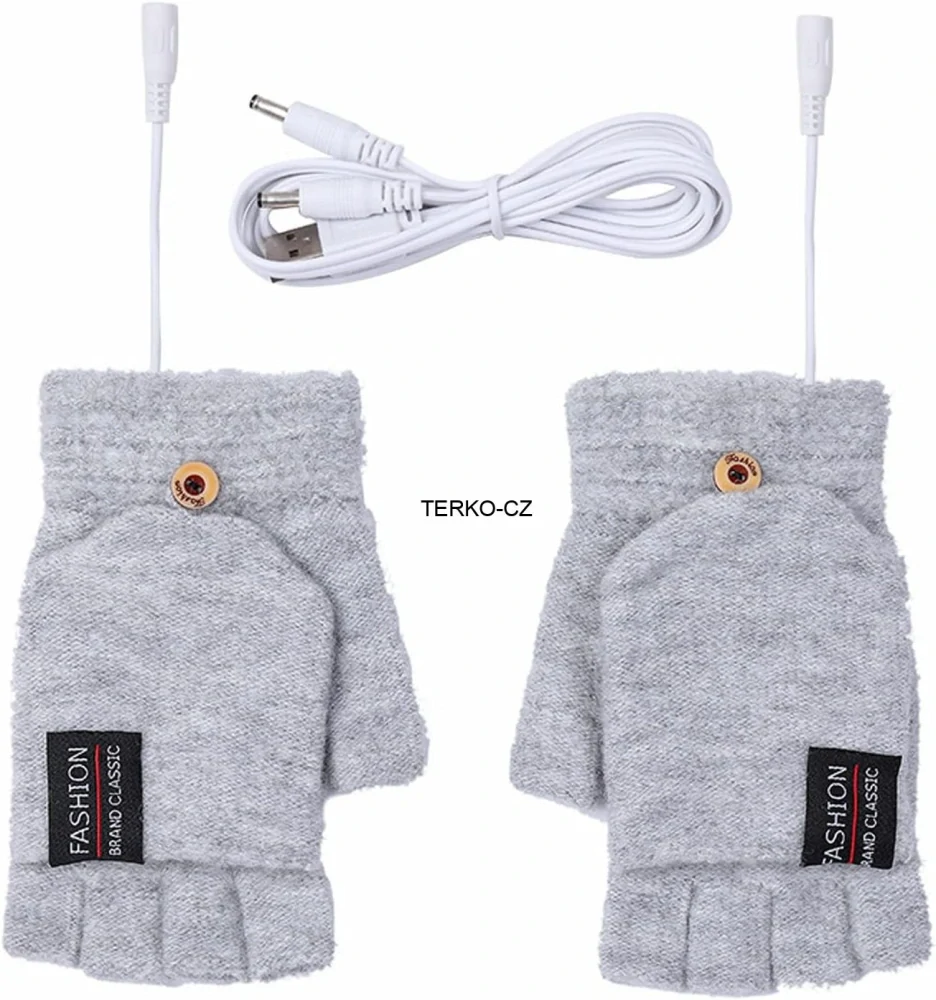 Dámské šedé pletené vyhřívané rukavice na USB