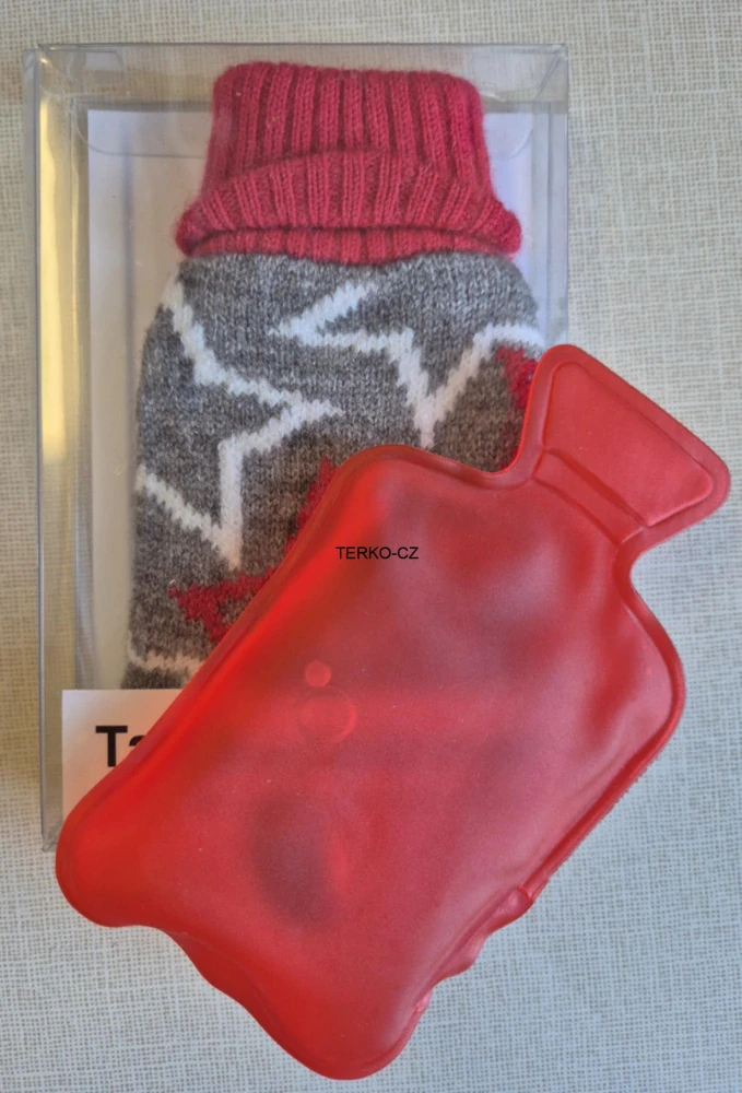 Malý zahřívací polštářek v pleteném obalu 6x9cm šedý s hvězdami 100g