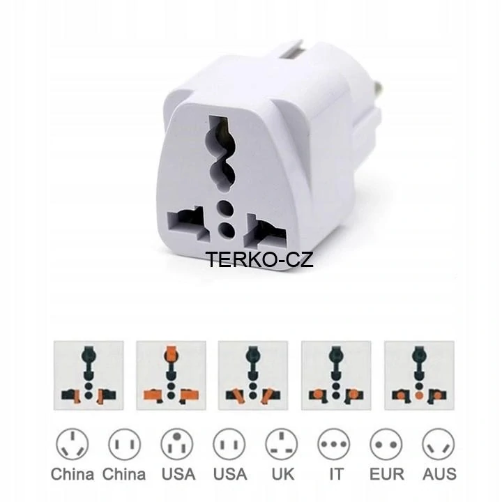 Adaptér pro použití zástrček Itálie, UK, USA, Číny a Austrálie v zásuvkách CZ