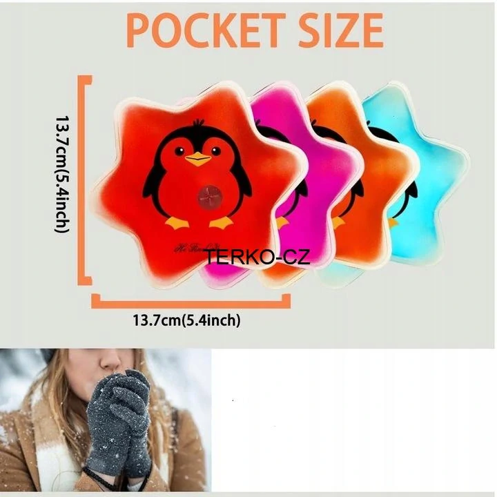 Zahřívací polštářek - tučňák, průměr 14cm, 150g, modrý