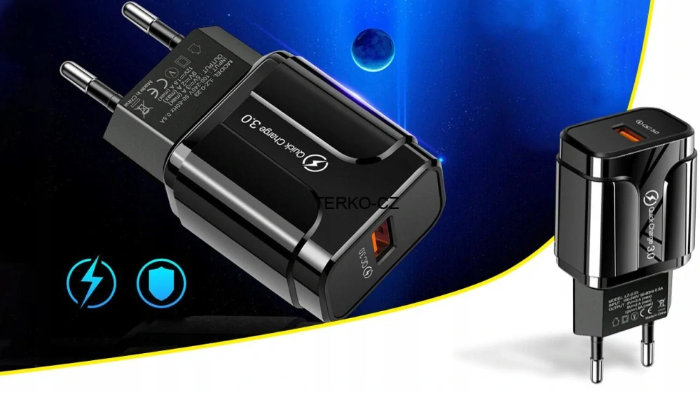 Siťová nabíječka USB-A s rychlým nabíjením 5V / 3A 15-19,2W