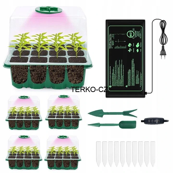 Sada miniskleníků na klíčení rostlin + topná vodotěsná podložka 21W