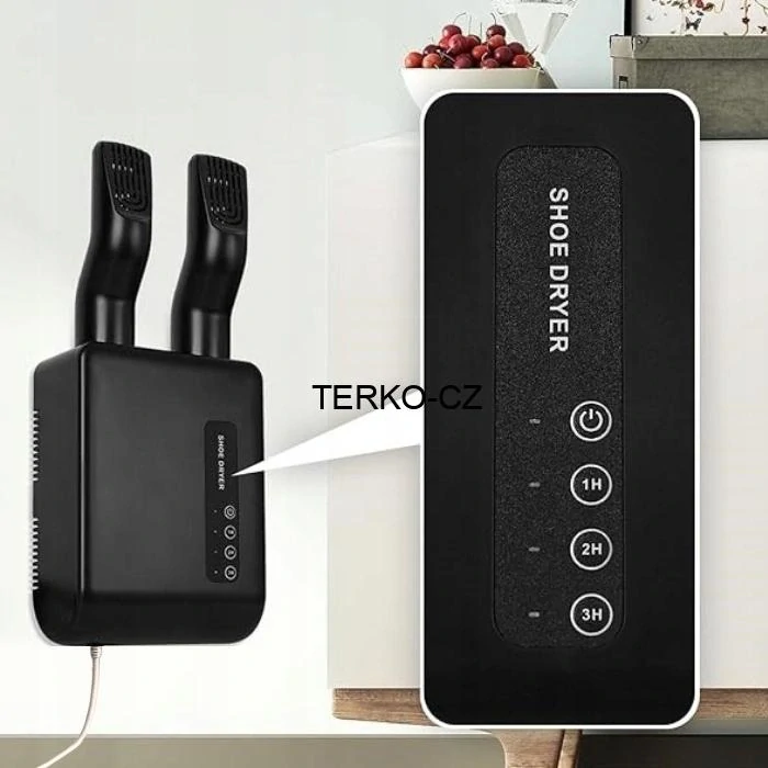 Elektrický černý teplovzdušný nástěnný vysoušeč bot (obuvi) NCRealher s nastavením času ohřevu a diodami - 150W