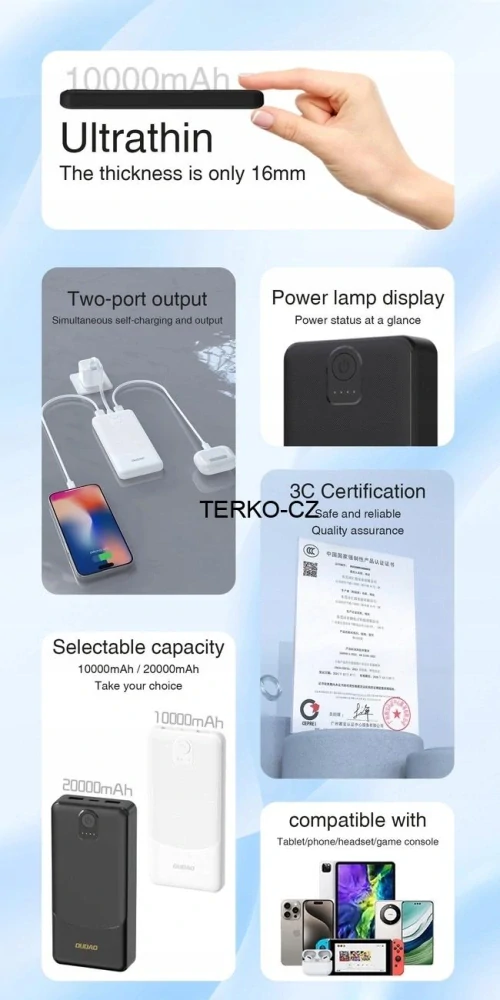 Powerbanka 10000 mAh černá 307g s dvěma porty