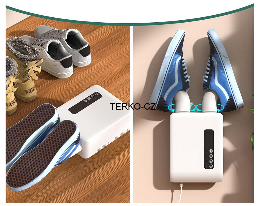 Elektrický bílý teplovzdušný nástěnný vysoušeč bot (obuvi) NCRealher s nastavením času ohřevu a diodami - 150W