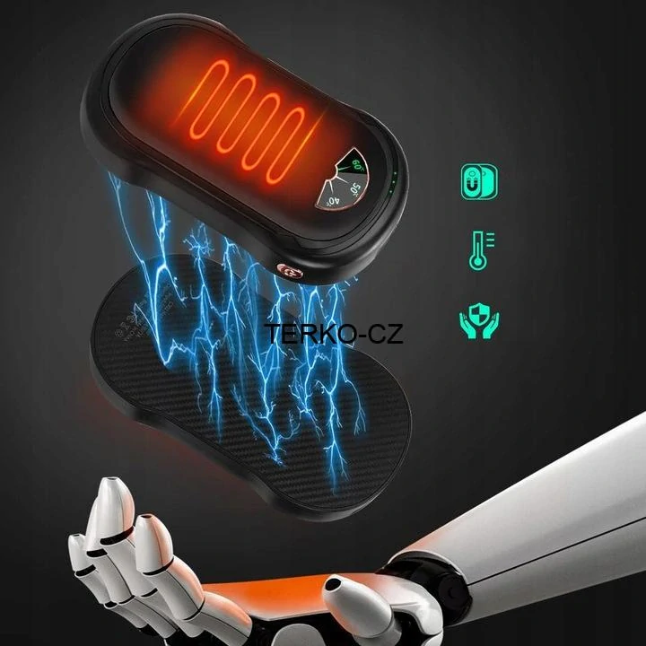 Elektrický kapesní ohřívač rukou - powerbanka 10000 (2x5000) mAh 3 stupně vyhřívání 2-dílná sada černá 262g (2x131g)