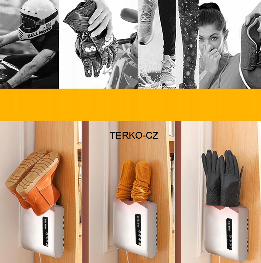 Elektrický bílý teplovzdušný nástěnný vysoušeč bot (obuvi) NCRealher s nastavením času ohřevu a diodami - 150W