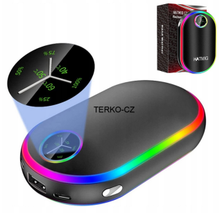 Elektrický kapesní ohřívač rukou - powerbanka 10000 mAh 3 stupně vyhřívání černá - luminiscenční 197g